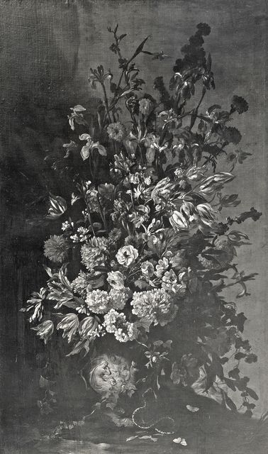 A. C. Cooper — Monnoyer Jean-Baptiste - sec. XVII - Natura morta con vaso scolpito di fiori — insieme